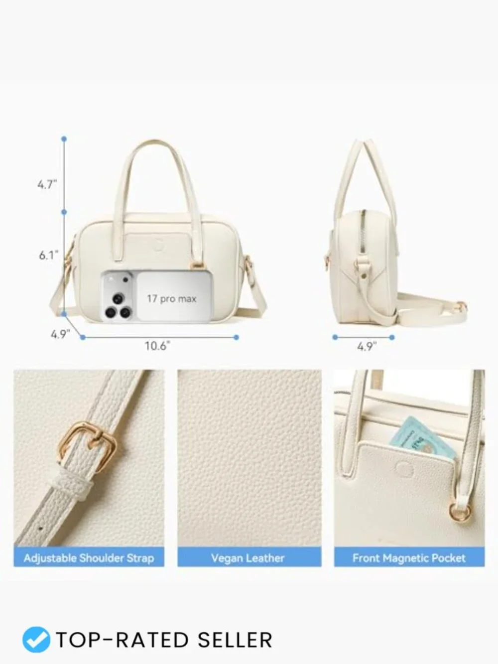 Small Crossbody Bag with Top Handle Adjustable Strap Lightweight Vegan Leather